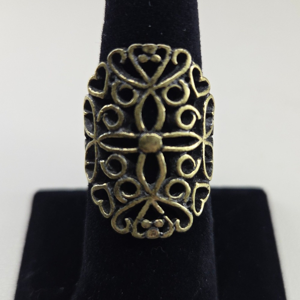 Vintage Brass Tone Filigree Statement Cocktail Ring Size 8